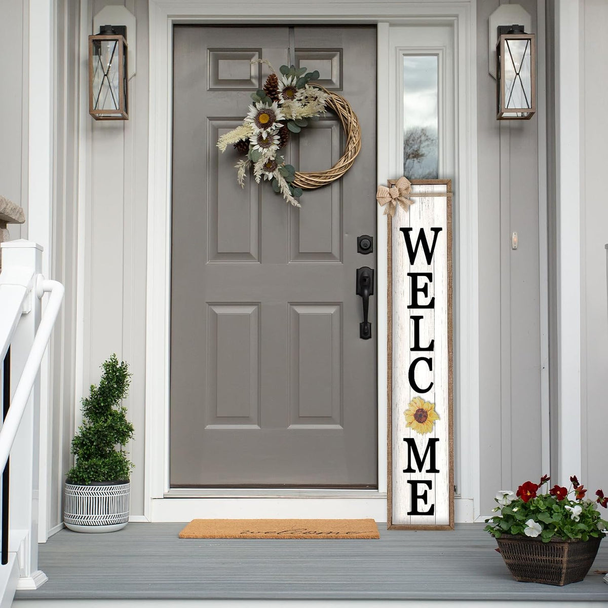 Interchangeable Standing Front Porch Welcome Sign 45"X9" Wood