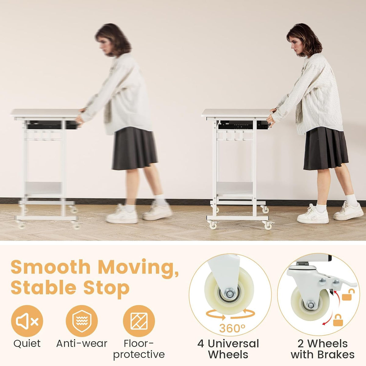 GIANTEX Rolling Computer Desk, Mobile Portable Desk with Keyboard Tray & ...