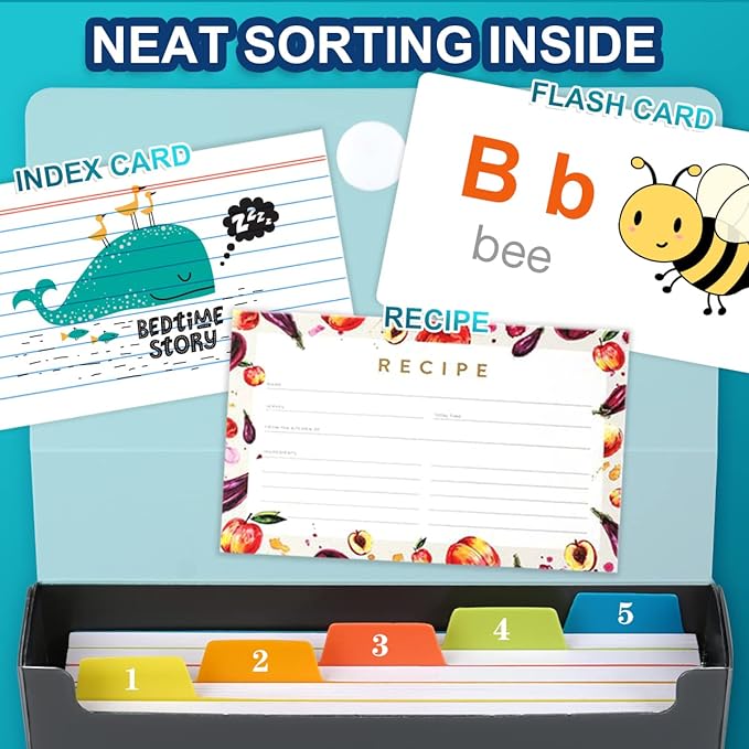 H4D 3x5 Index Card Case with 100 Heavyweight Ruled Index Cards and Dividers - Image 6