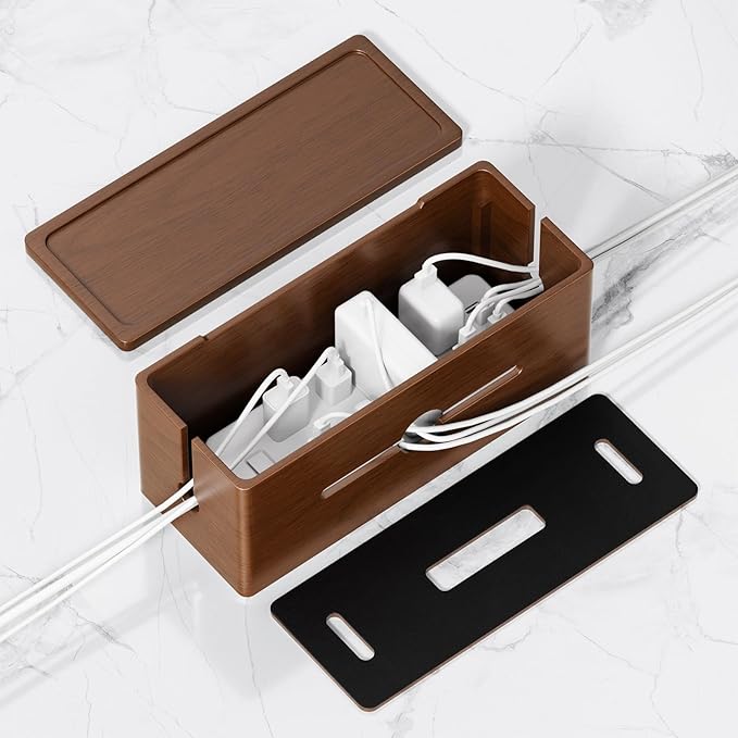 HomeBliss Extra Large Cable Management Box – Brown Double Layer Wooden Cord - Image 2