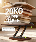 LOXP Book Stand with Storage, 360° Rotating Cookbook Stand, Ergonomic | Adjustable height angle,Hands-free, anti-slip base, Elastic Page Clips for Laptop Tablet, Foldable for Kitchen School