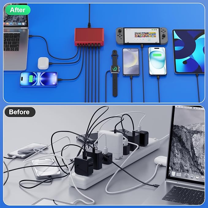 USB C Charger 300W USB C Charger Block 8-Ports GaN IV Fast Charging Station - Image 7