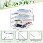 Harloon 4 Tier Acrylic Paper Tray 12 x 9.3 x 2.7 Inches Stackable Letter Clear - Image 2
