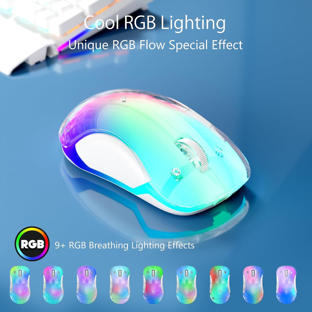 memzuoix 2.4G Wireless Mouse with Customizable Cover & 9-Color LED - Rech...