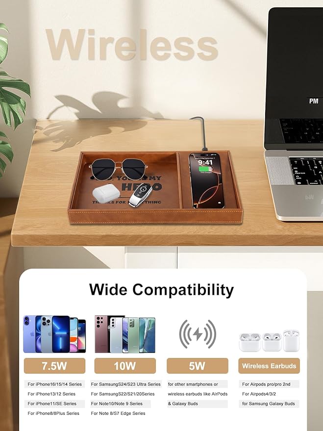 Valet Tray, Built-in Wireless Charger, Nightstand Organizer, Dresser Organizer - Image 4