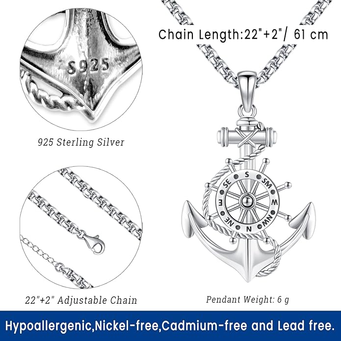 Compass Necklace for Women Men 925 Sterling Silver Pendant Urn Necklaces for - Image 4