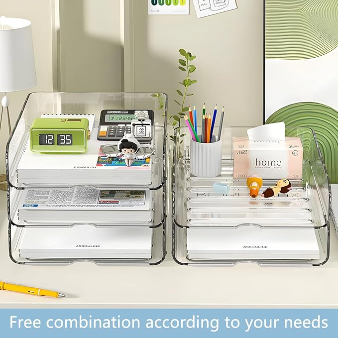 OUTIOE 4-Tier Paper Organizer for Desk, Stackable Desk Organizer Paper Tray - Image 7