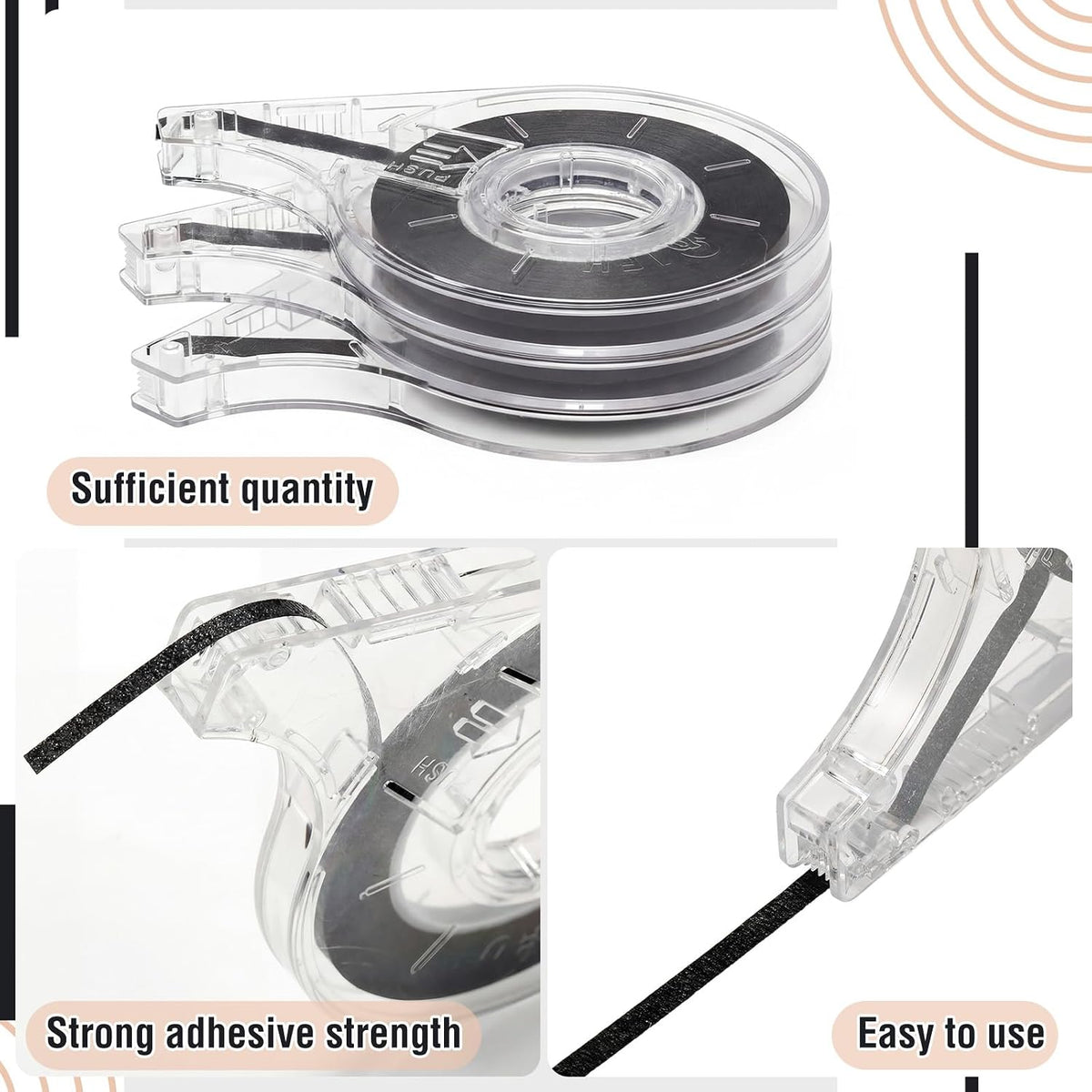 6 Pack Whiteboard Tape with Dispenser, Width 1/8", Black