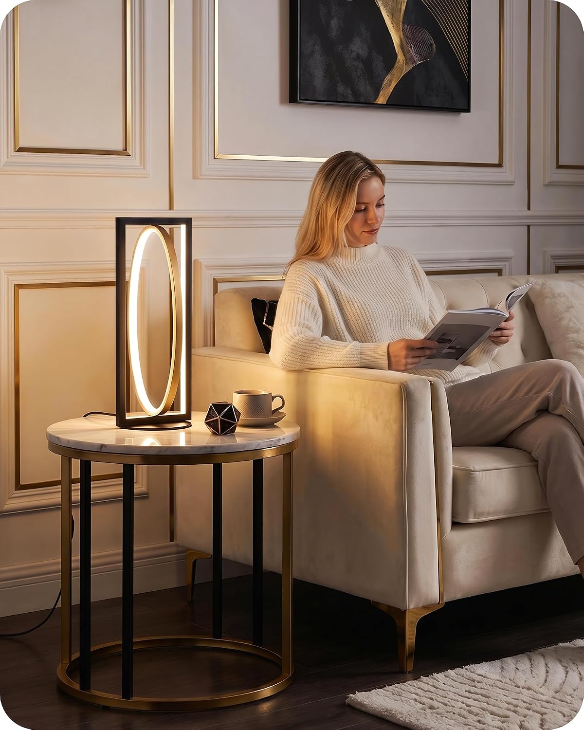Modern LED Table Lamp, Dimmable Minimalist Bedside Lamp, 3 Color Temperatures...