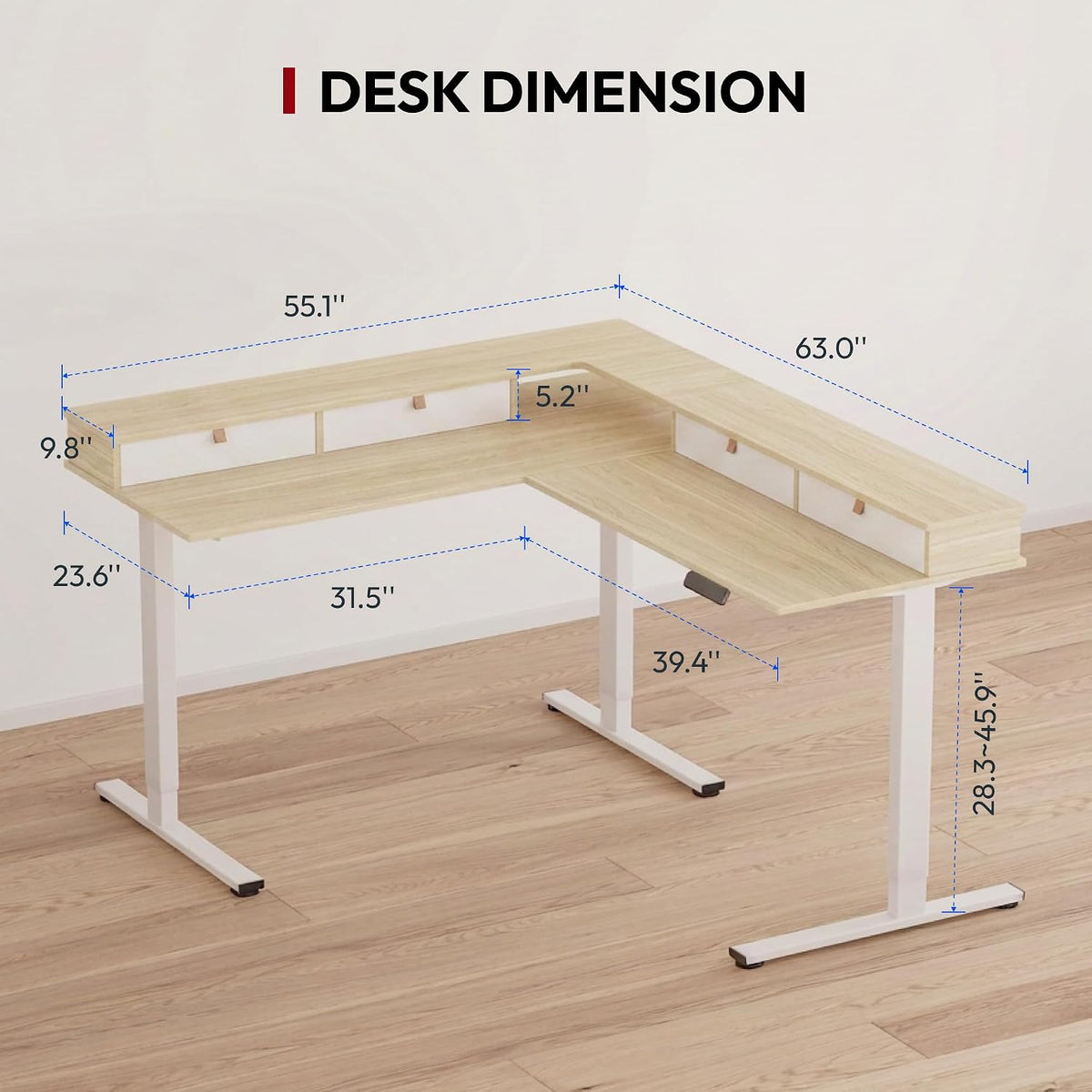 SANODESK 71x63 Electric L-Shaped Corner Standing Desk with 4 Drawers