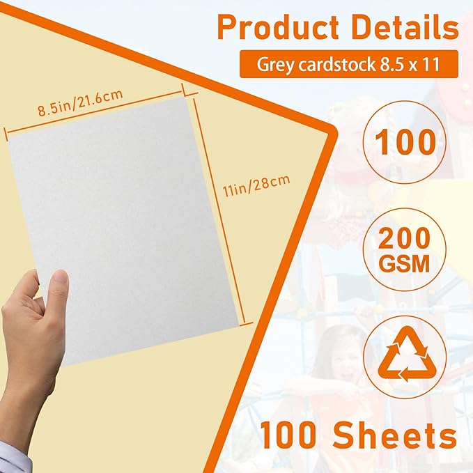 100 Sheets Grey Cardstock 8.5 x 11 Certificate Paper, 75lb Gray Card Stock - Image 2