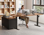 55" L Shaped Electric Standing Desk with Cabinet Sets, Walnut/Black | Mobile Drawers & File Cabinet Sets for Flexible Layout, Height Adjustable Executive Stand Up Desk for Home Office Workstation