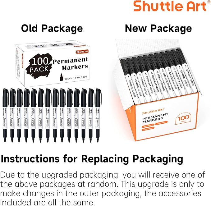 Shuttle Art 100 Pack Black Permanent Markers, Fine Point Permanent Marker Pens - Image 8