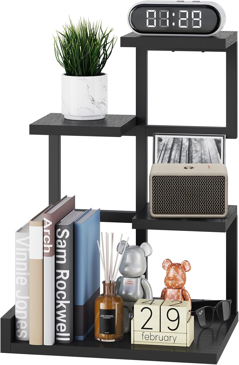 YMYNY 4 Tier Desktop Shelf Organizer 12.2x9.45x17.52 Black HSR007B