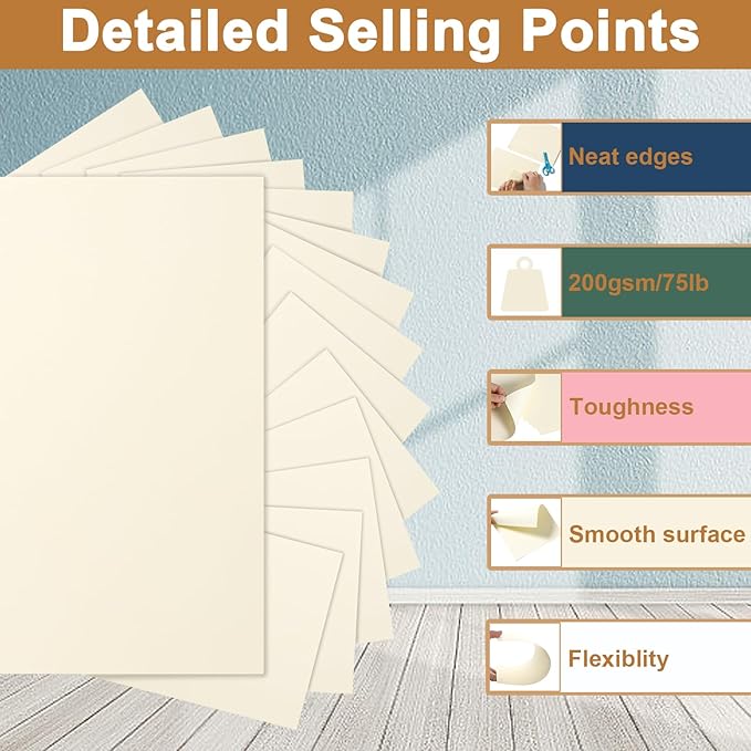 Silunkia 40 Sheets Cream Cardstock 8.5 x 11 Off White Paper, 200gsm/75lb Ivory - Image 3