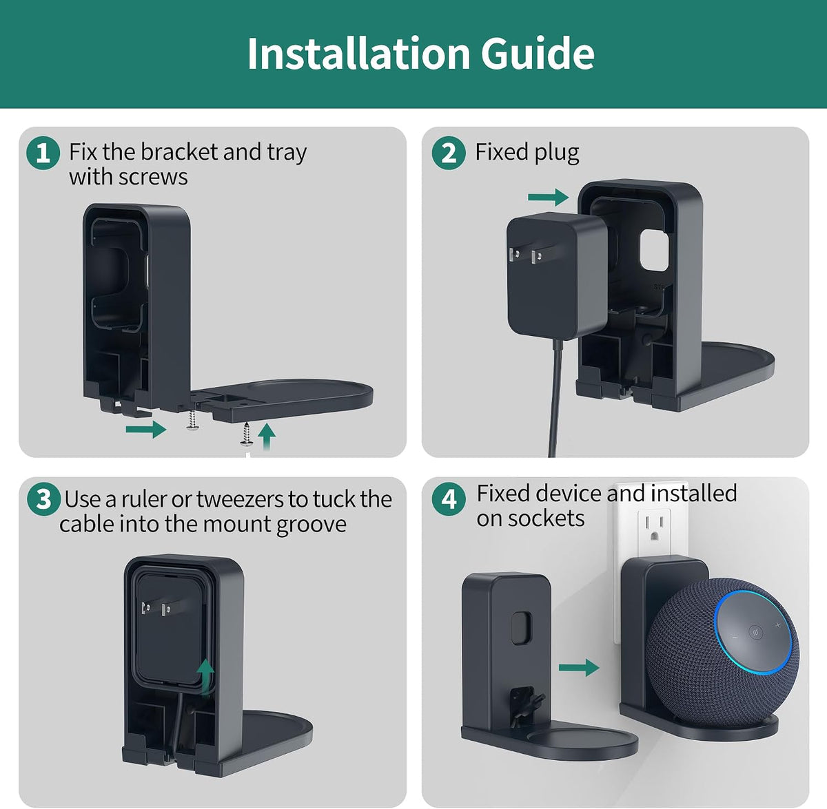 HomeMount Wall Mount for Dot Max & Nest Mini, Plug-in (Graphite, 2 Mounts)