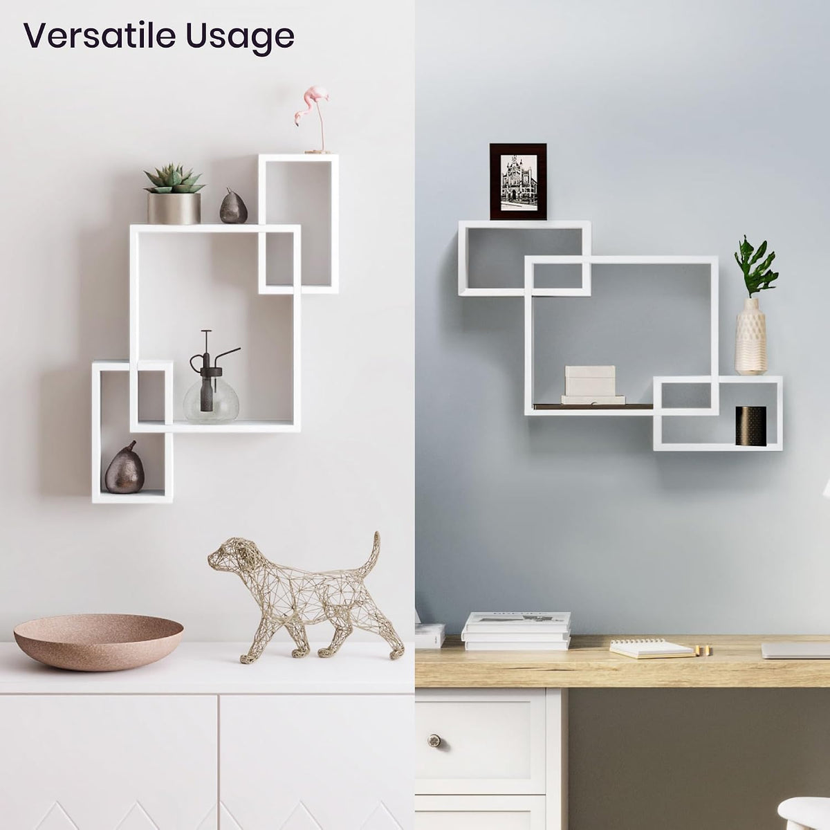 Ballucci Wooden Interweave Floating Wall Mounted Shelves, Horizontal and Vert...