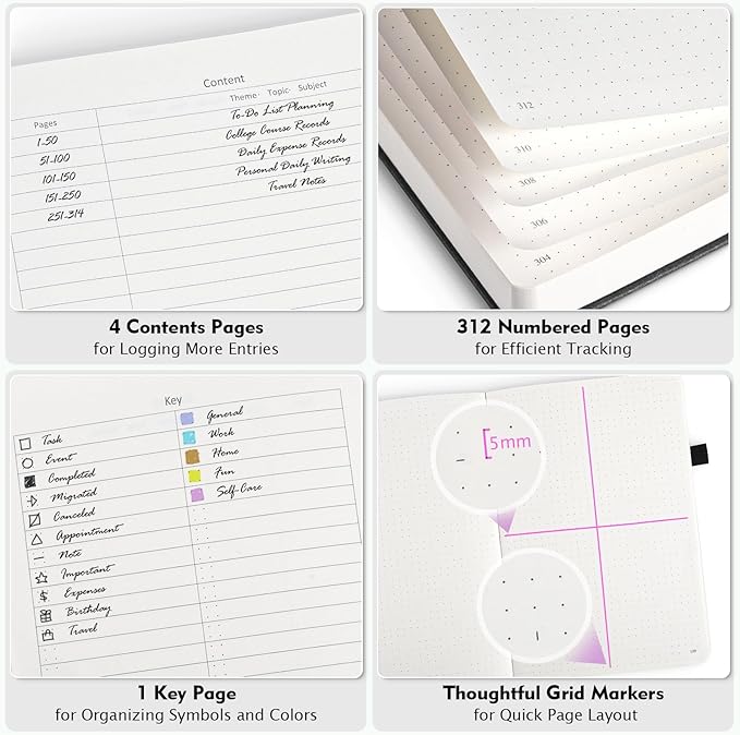 OFFIGIFT Bullet Dotted Journal Notebook, 312 Numbered Pages A5 Hardcover - Image 3