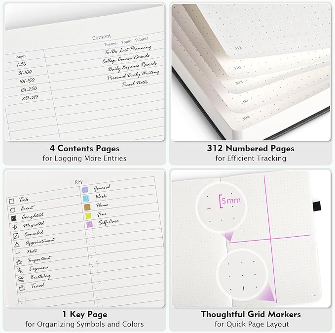 OFFIGIFT Bullet Dotted Journal Notebook, 312 Numbered Pages A5 Hardcover Dotted - Image 3