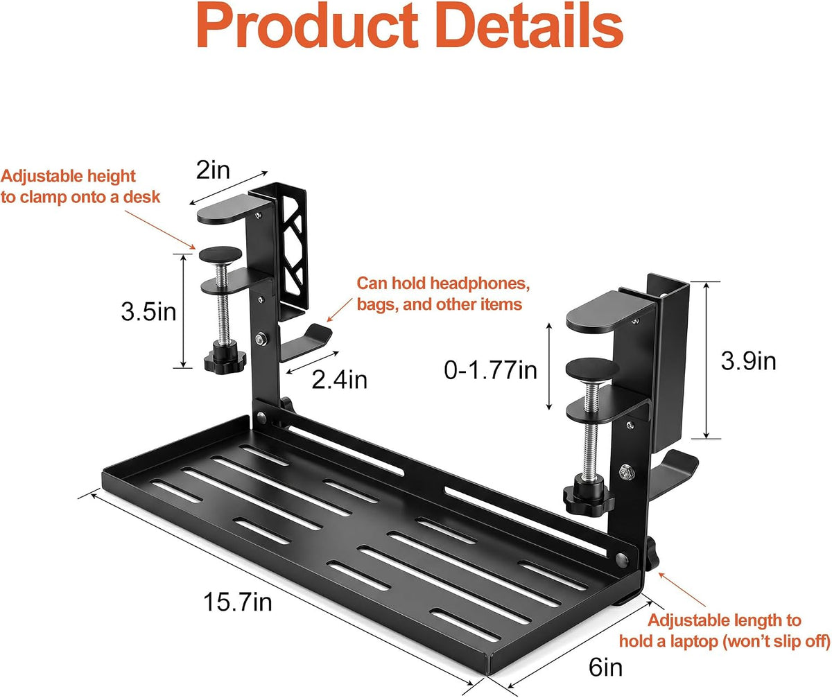 Loscarol Adjustable Under Desk Laptop Holder with Cable Management Tray