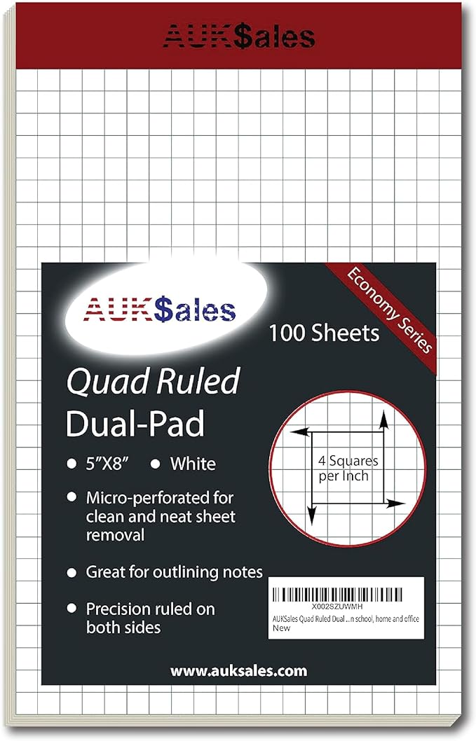 Grid Paper Pad 5x8 Inches, Graph Paper Pad 4x4, Grid Notepad, 1 Pack, 5x8 Graph by AUKSALES