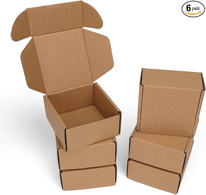 PHAREGE 4x4x2 inch Shipping Boxes 6 Pack Brown, Tab Lock Tuck Top Mailer Boxes by PHAREGE