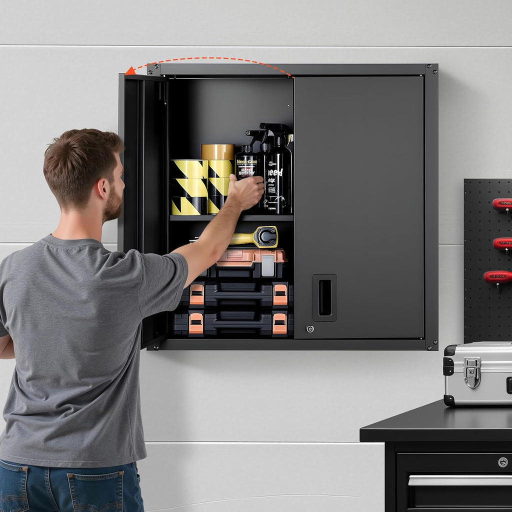 vevor metal wall cabinet, 30w x 12.2d x shown in use