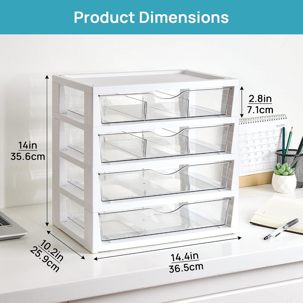 vtopmart clear desktop organizer, 4-tier drawer storage with shown in use
