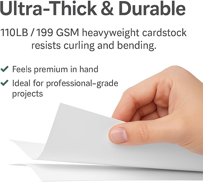 White Cardstock Printer Paper 8.5 x 11 – 100 Sheets, 110LB/199 GSM Heavyweight - Image 2