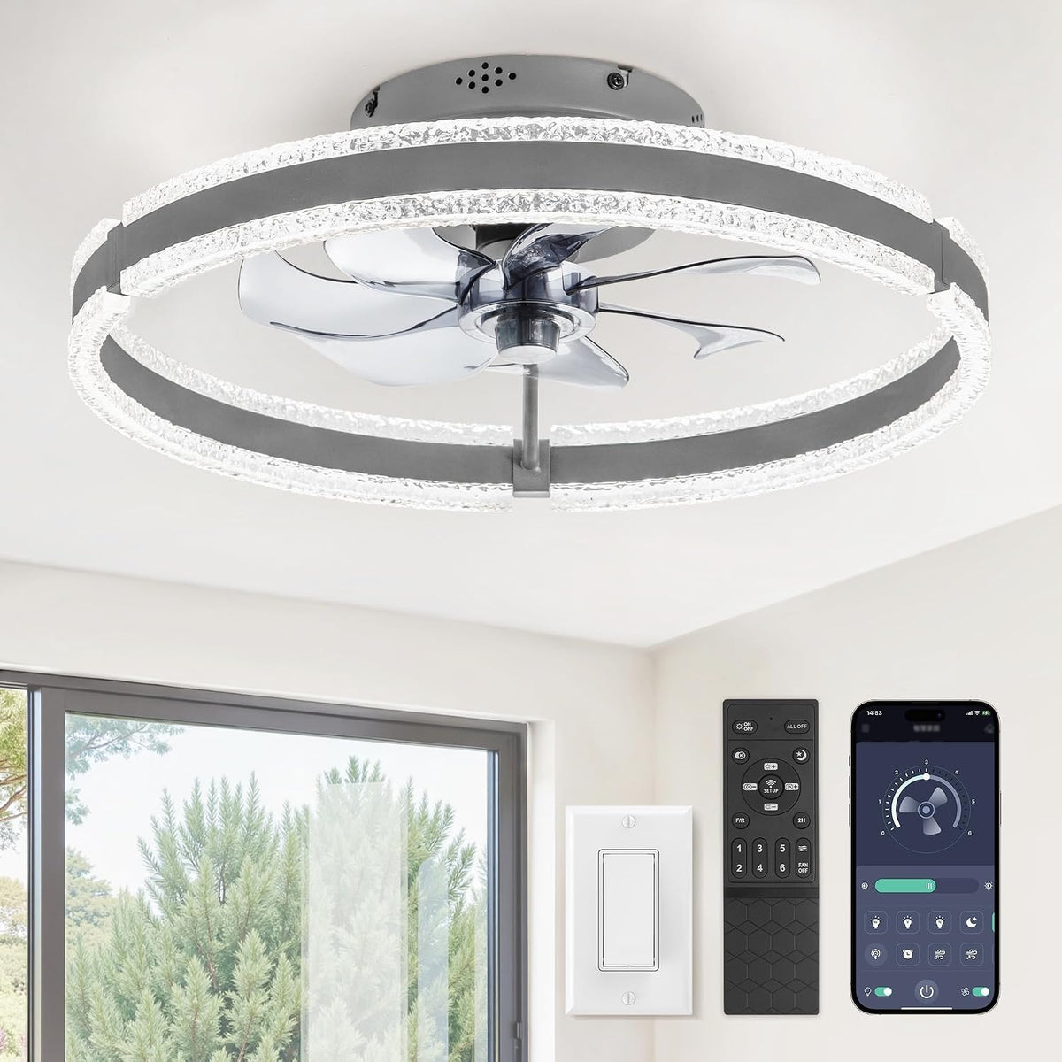 lediary ceiling fans with lights and remote, 20'', main product view