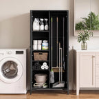 giantex 62” tall outdoor wicker storage cabinet with showing dimensions
