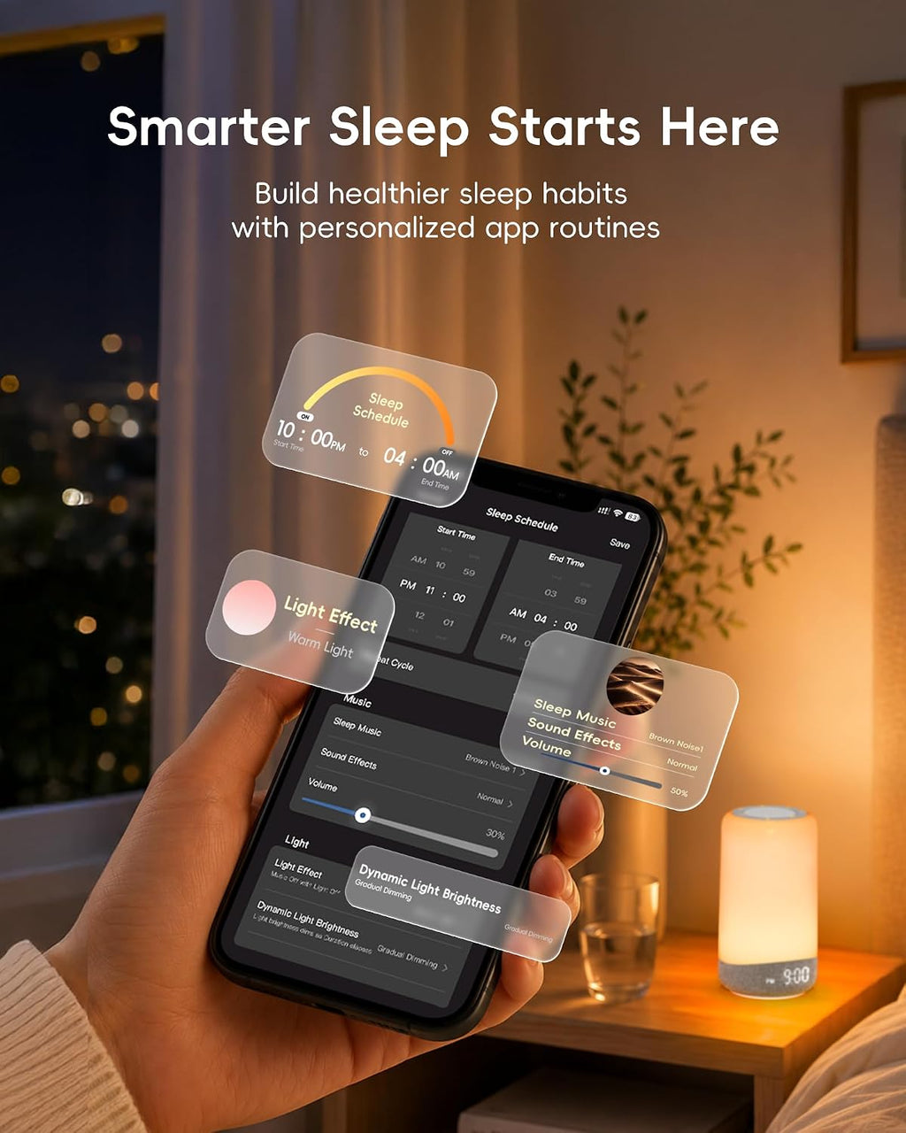 ecozy 3 in 1 sunrise alarm clock white showing dimensions