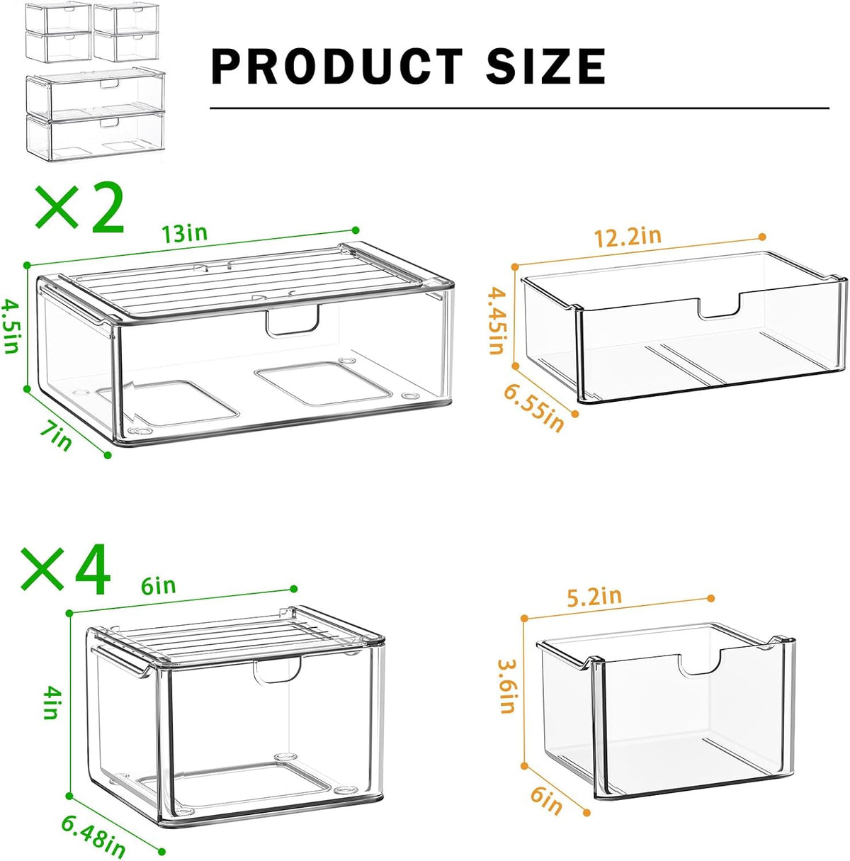caktraie 6-Pack Acrylic Stackable Storage Drawers for Vanity, Desk, Bath
