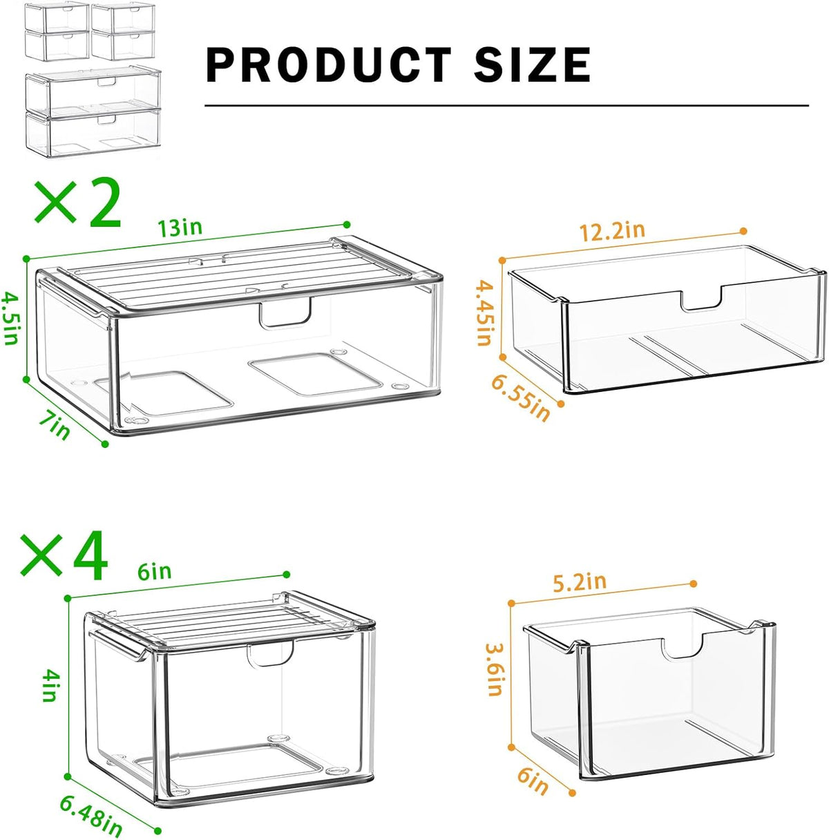 caktraie 6-pack acrylic stackable storage drawers for vanity, side view
