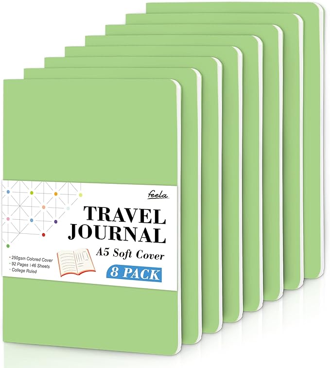 feela 8 Pack Soft Cover Journal Bulk, Notebooks College Ruled by feela