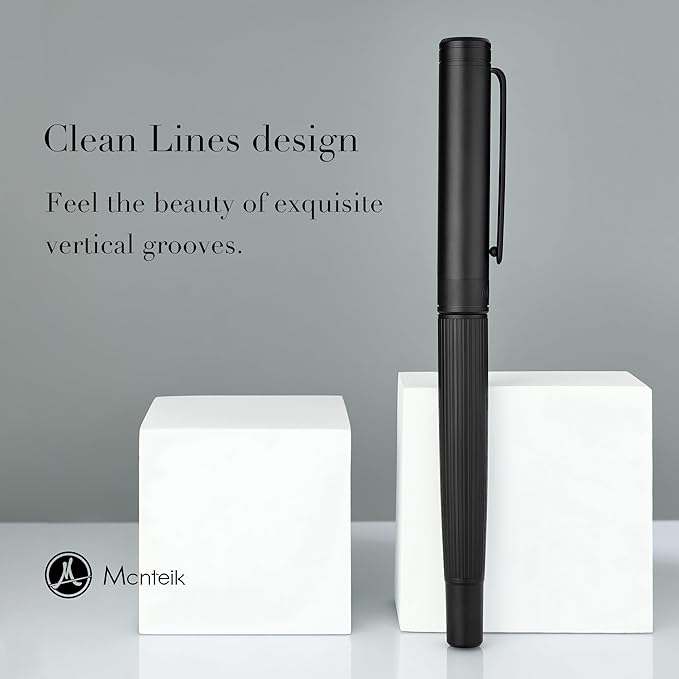 MCNTEIK Matte Black Forest Fountain Pen, Exquisite Vertical Grooving Design - Image 2