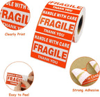 1000 Fragile Stickers 2 Rolls 2'' x 3'' Fragile - Handle with Care - Thank You Shipping Labels Stickers (500 Labels/Roll) (Pack of 2)