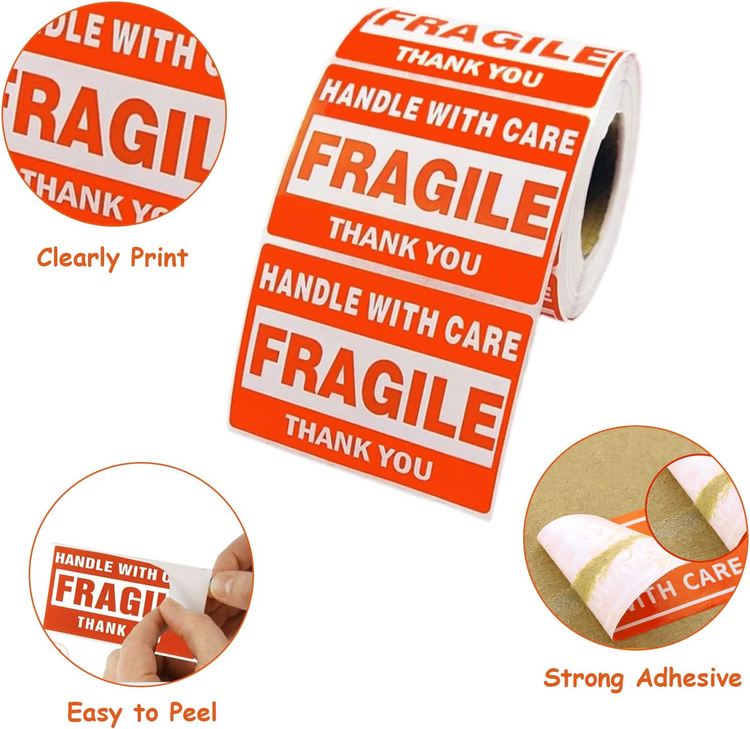 1000 Fragile Stickers 2 Rolls 2'' x 3'' Fragile - Handle with Care - Thank You Shipping Labels Stickers (500 Labels/Roll) (Pack of 2)