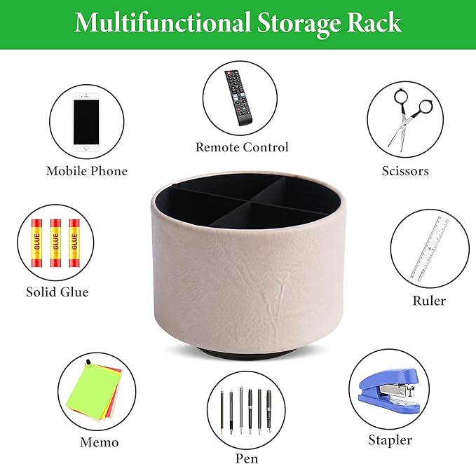 Hennaja Round Leather Art Supply Organizer, Remote Control Holder, 360 Degree - Image 5