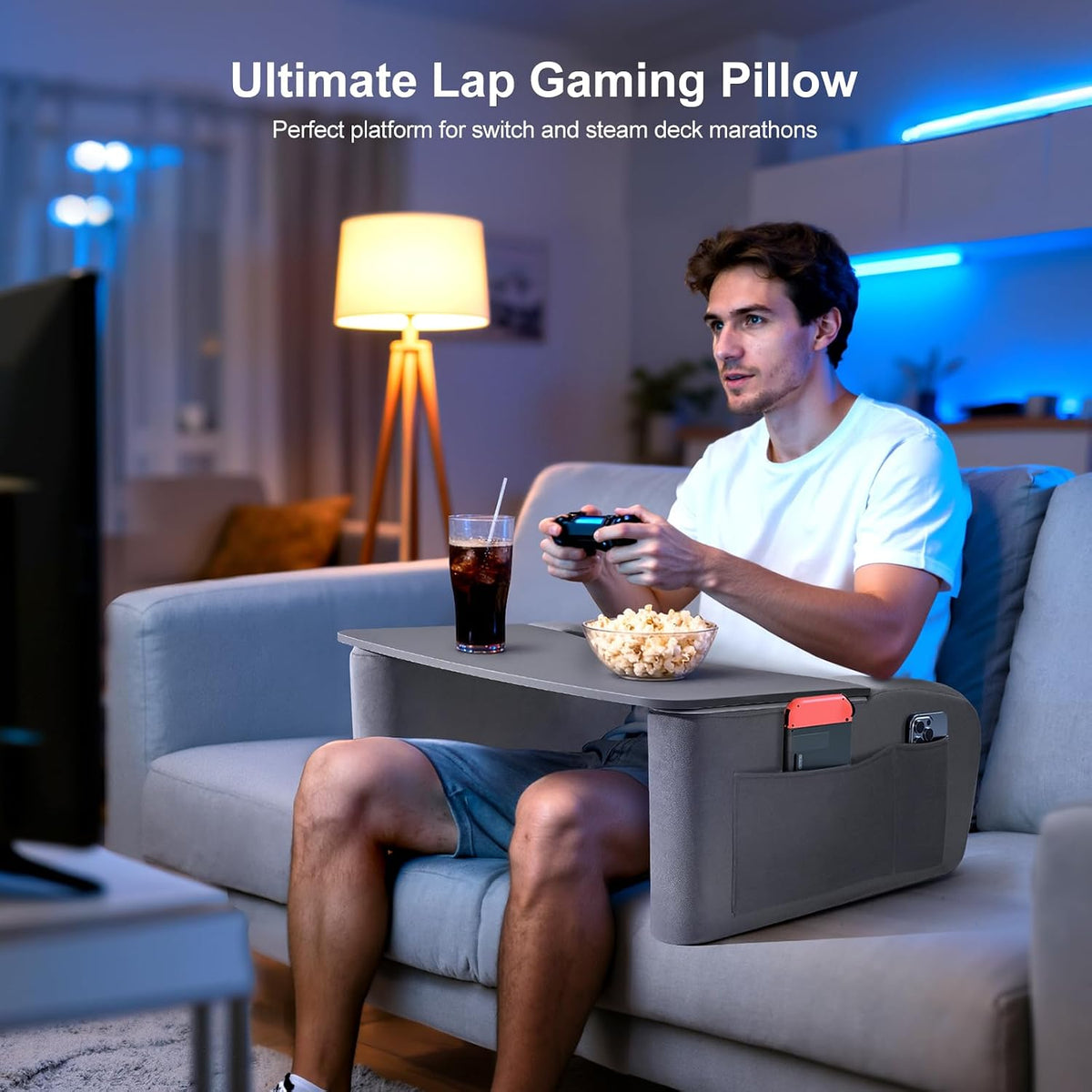 OPTIXCELL Reading Pillow with Arm Rests,Lap Desk Pillow for Bed & Couch