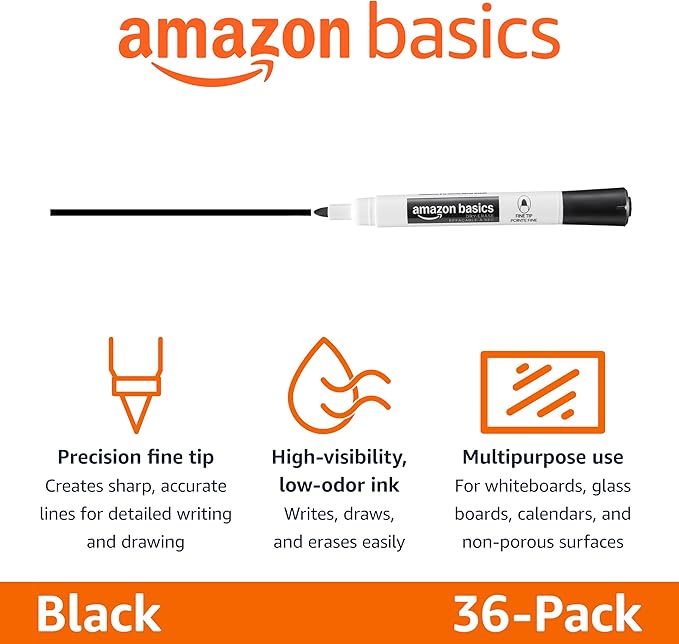 Amazon Basics Low-Odor Dry Erase Whiteboard Markers, Fine Tip - Image 2