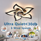 dalouguan 24" black flower ceiling fan with lights showing dimensions