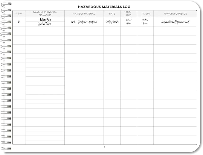 BookFactory Hazardous Material Log Book/Haz Mat Materials Tracking Logbook - Image 3