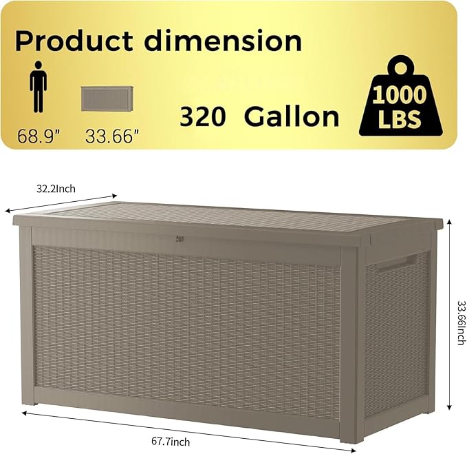 Decksplore 320 Gallon Outdoor Storage Box Waterproof Lockable Resin Deck Box - Image 3