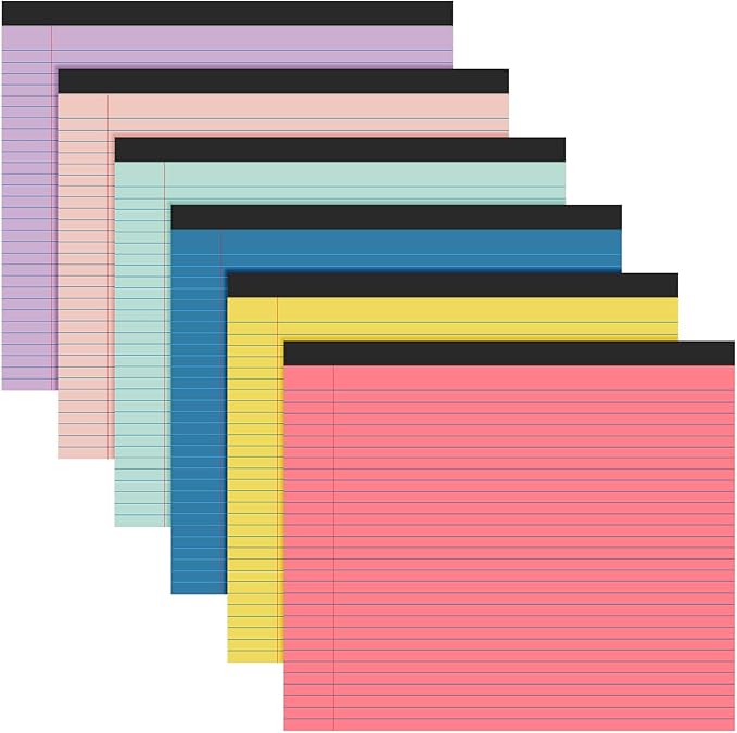 Lincia 6 Pcs 11" x 9.5" Legal Pads College Ruled Notepad Landscape Notebook by Lincia