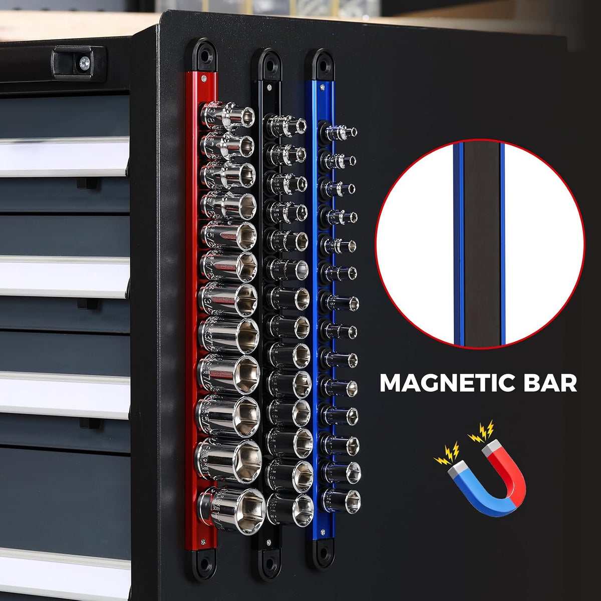 Mayouko 8-Piece Magnetic Socket Organizer and Magnetic Screwdriver Organizer ...