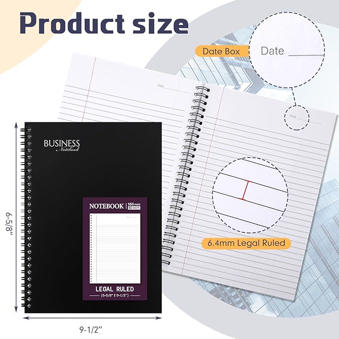 Resurhang 8 Pack Wirebound Business Notebook Legal Ruled Spiral Notebook 6-5/8" - Image 2