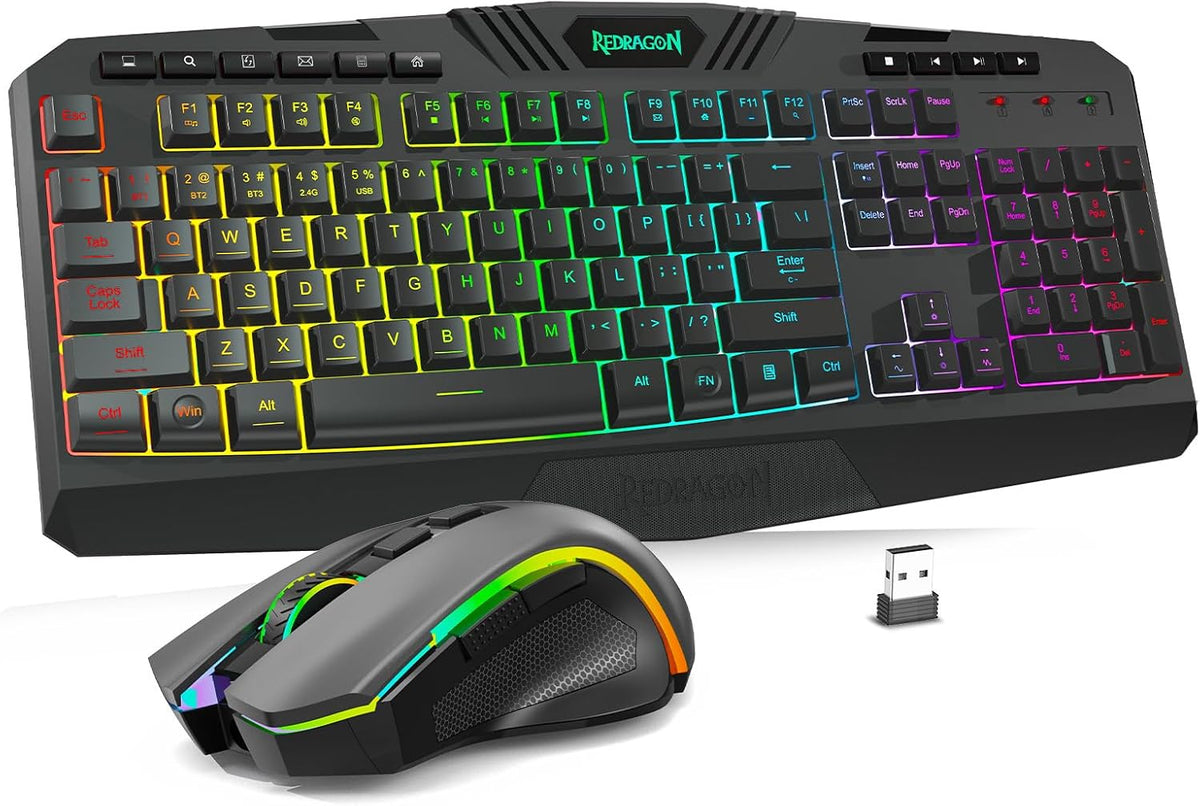 Redragon S101M-KS Gaming Keyboard and Mouse Wireless with Tri-Mode, RGB Keybo...