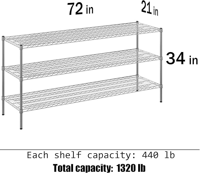 Regal Altair 21" Deep x 72" Wide x 34" Height Wire Shelving Kit | 3-Tier | NSF - Image 3