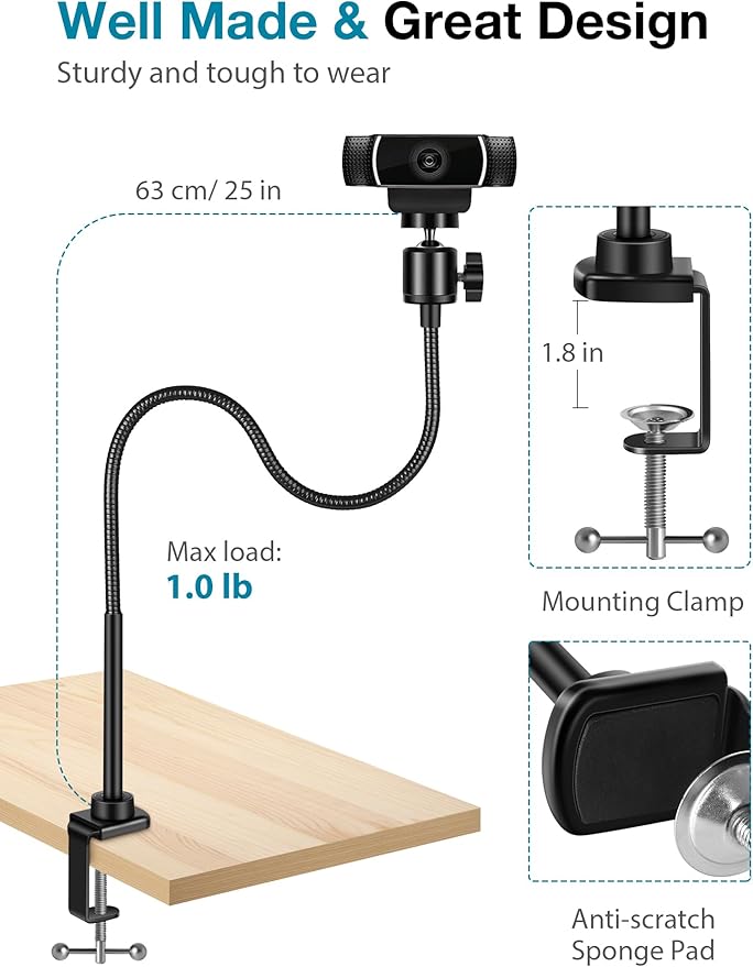 InnoGear Webcam Stand with Phone Mount, Desk Camera Arm Stands Gooseneck - Image 3